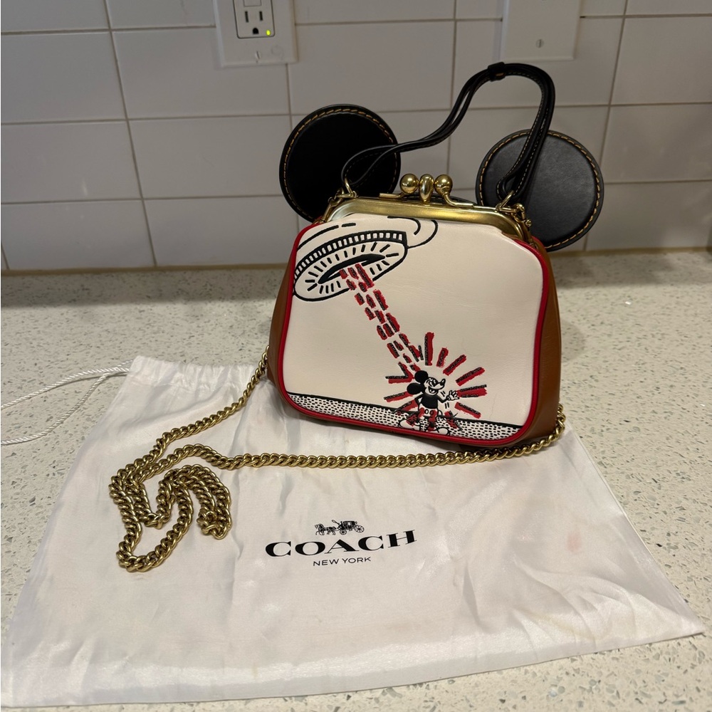 Coach x Disney Keith Haring Red and White Mini Bag with Gold Chain